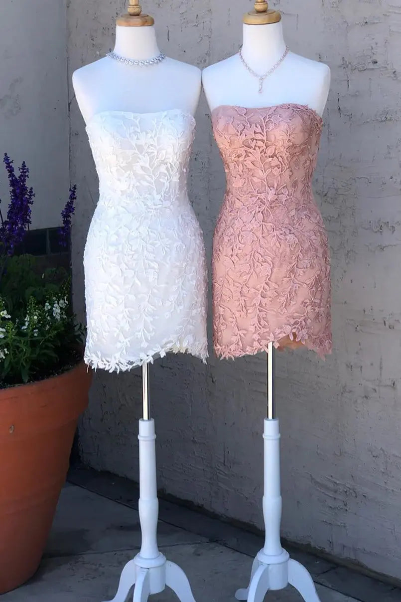 CNTNZ DRESS Hot Sale Homecoming Dress Exquisite Sheath Strapless Lace Appliques Fashion Short Dress