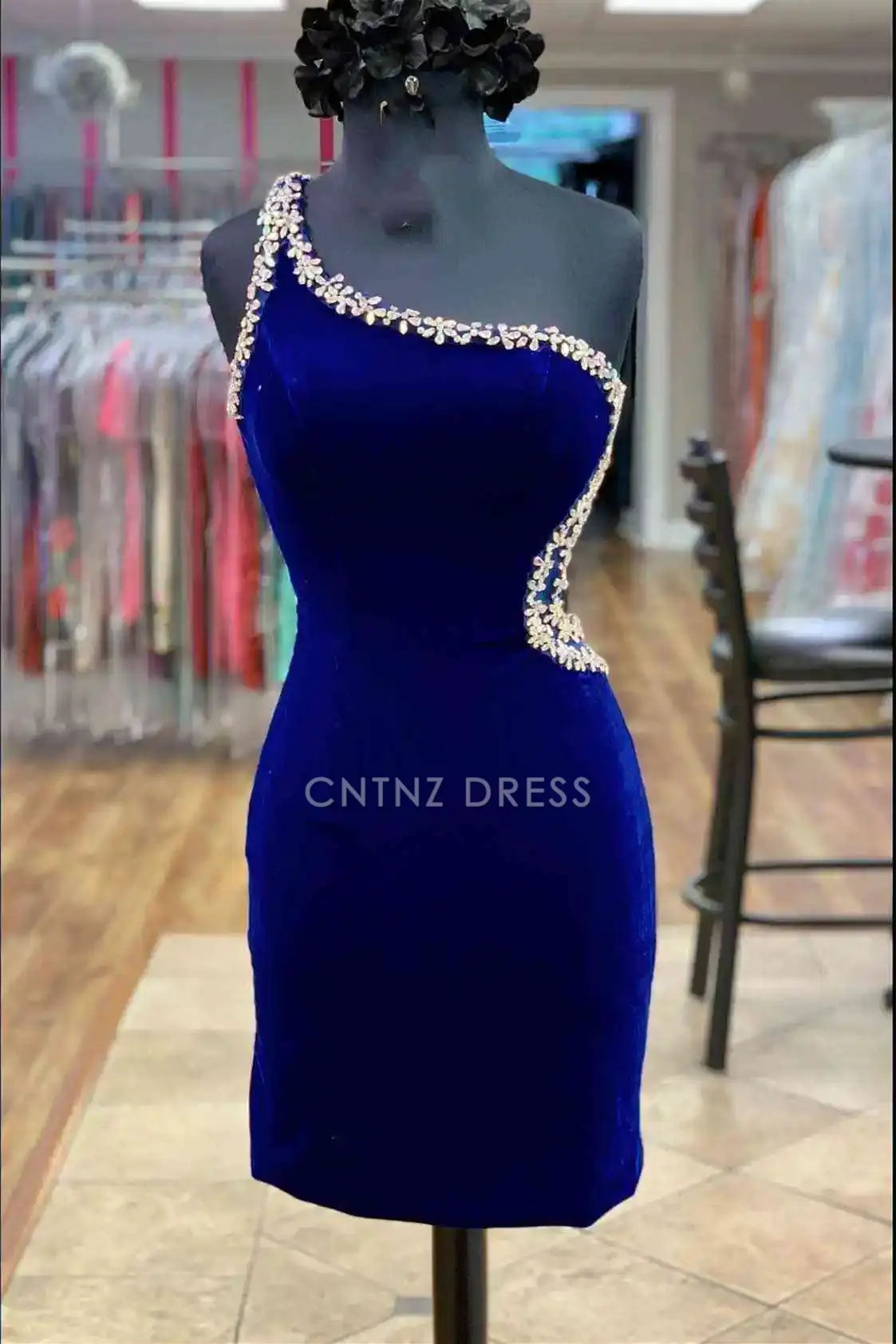 CNTNZ DRESS Hot Sale Homecoming Dress Gorgeous Sheath One-Shoulder Backless Beaded Fashion Short Dress