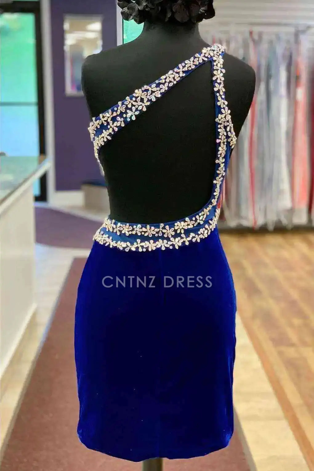 CNTNZ DRESS Hot Sale Homecoming Dress Gorgeous Sheath One-Shoulder Backless Beaded Fashion Short Dress