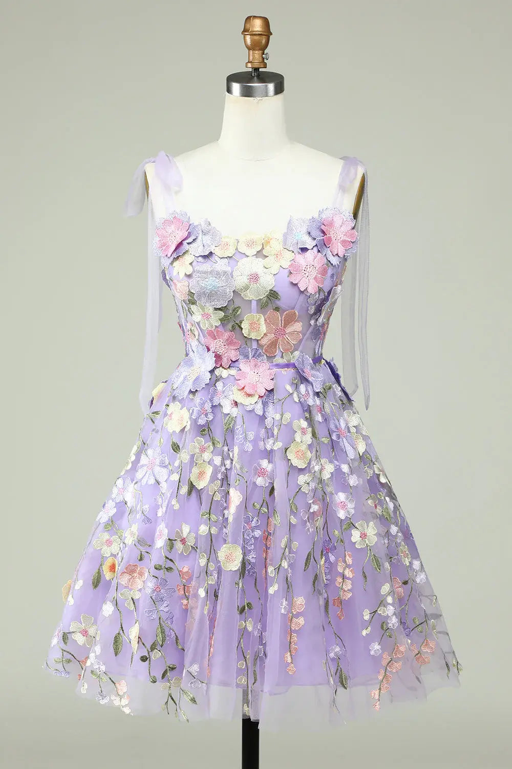 CNTNZ DRESS Hot Sale Homecoming Dress Romantic A Line Tie Shoulder Straps Exquisite Embroidery Floral Prom Dress Short Dress