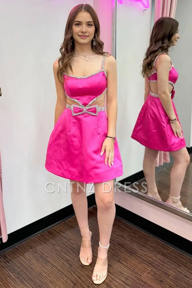 CNTNZ DRESS Hot Sale Homecoming Dress Sparkle A-Line Spaghetti Strap Backless Beaded Fashion Short Dress