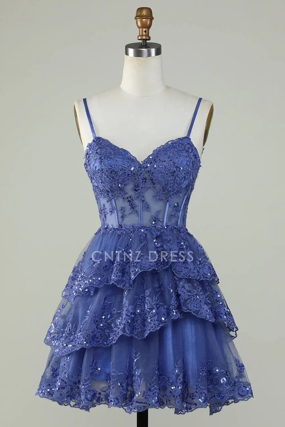 CNTNZ DRESS Hot Sale Homecoming Dress Sparkle A Line Corset Sweetheart Neckline Spaghetti Strap Sequins Layered Ruched Exquisite Short Dress