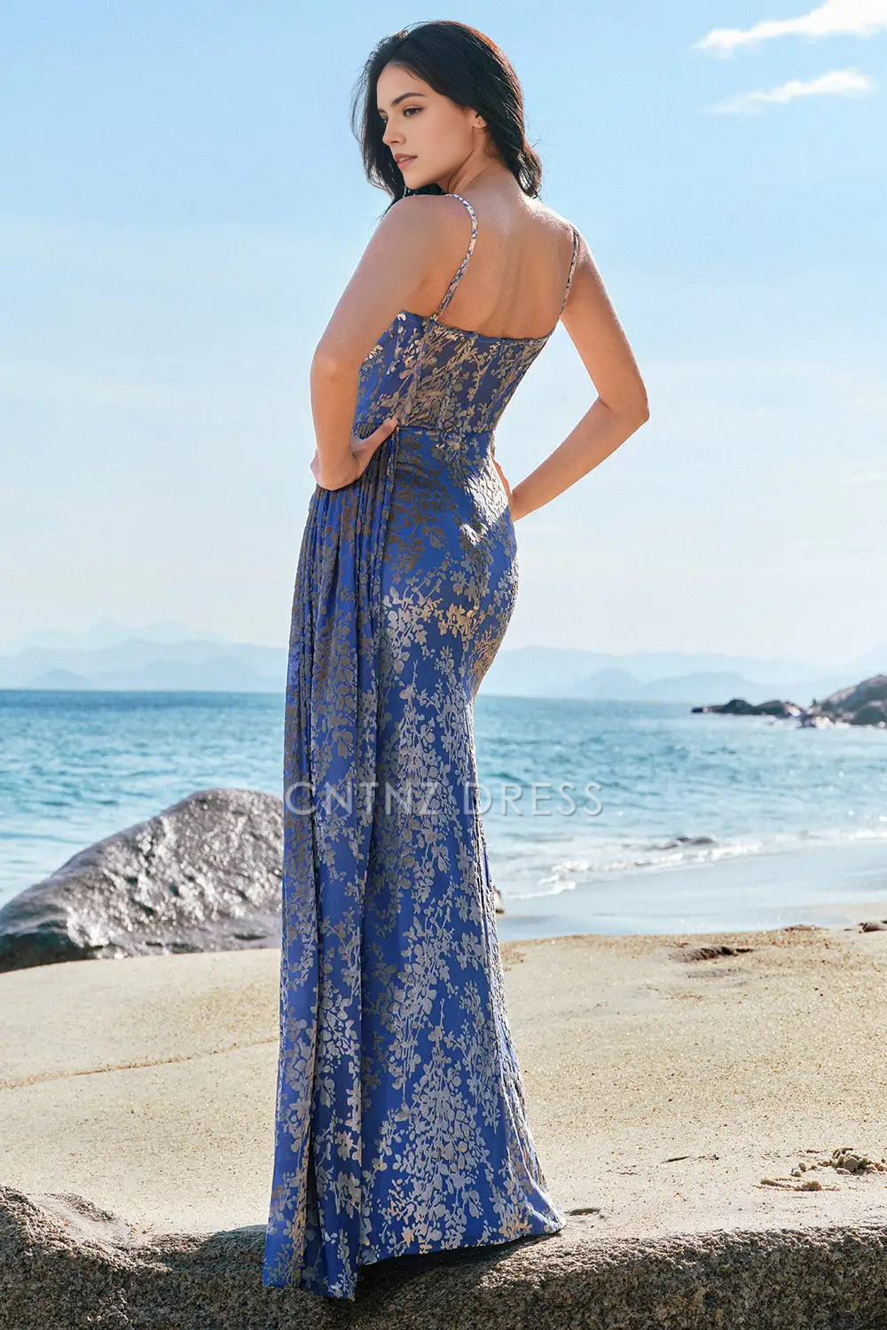 CNTNZ DRESS Mermaid Corset Spaghetti Straps Retro Printing Slit Charming Hot Sale Prom Dress