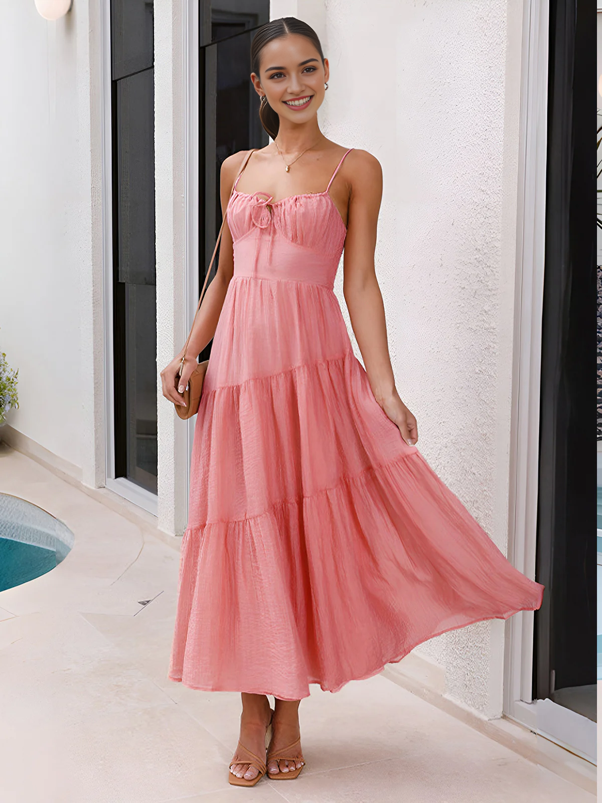 CNTNZ DRESS New Prom Dress A Line Low-Cut Spaghetti Strap Tiered Elegant Long Dress Formal Women's Dress