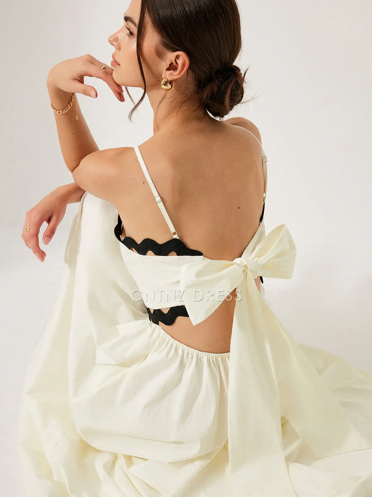 CNTNZ DRESS New Prom Dress A Line Spaghetti Strap Scalloped Trim Back Tie Backless Elegant Dress Formal Women's Dress