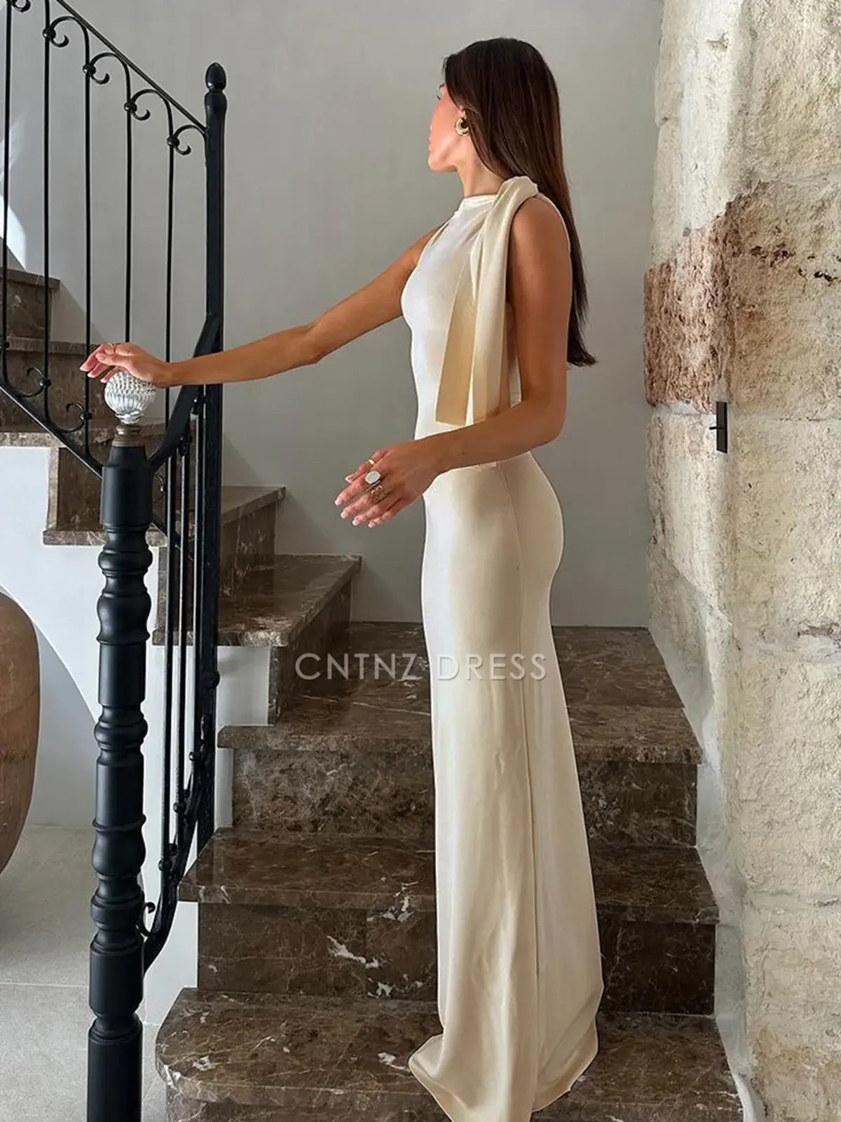 CNTNZ DRESS New Prom Dress Charming Mermaid Crew Neck Strap Knotted Sleeveless Elegant Long Dress Formal Women's Dress