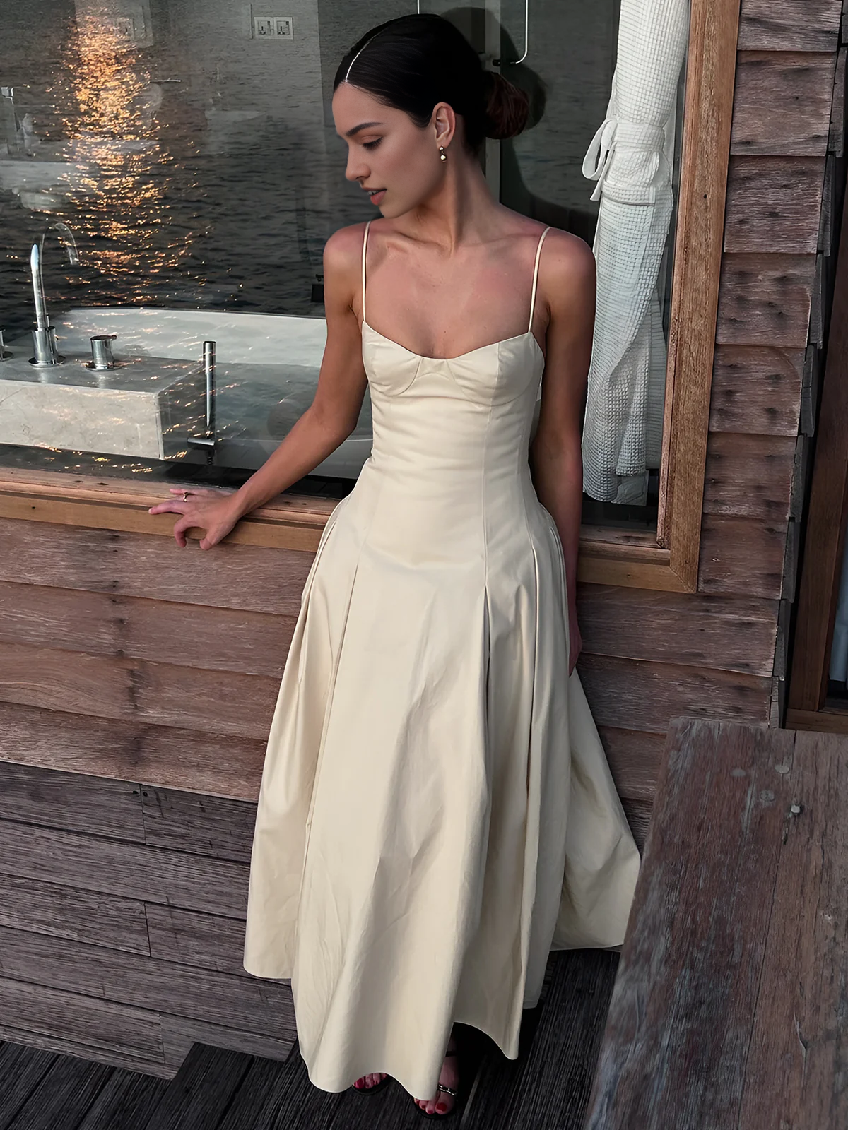 CNTNZ DRESS New Prom Dress Elegant A Line Low-Cut Spaghetti Strap Pleated Charming Long Dress Formal Women's Dress