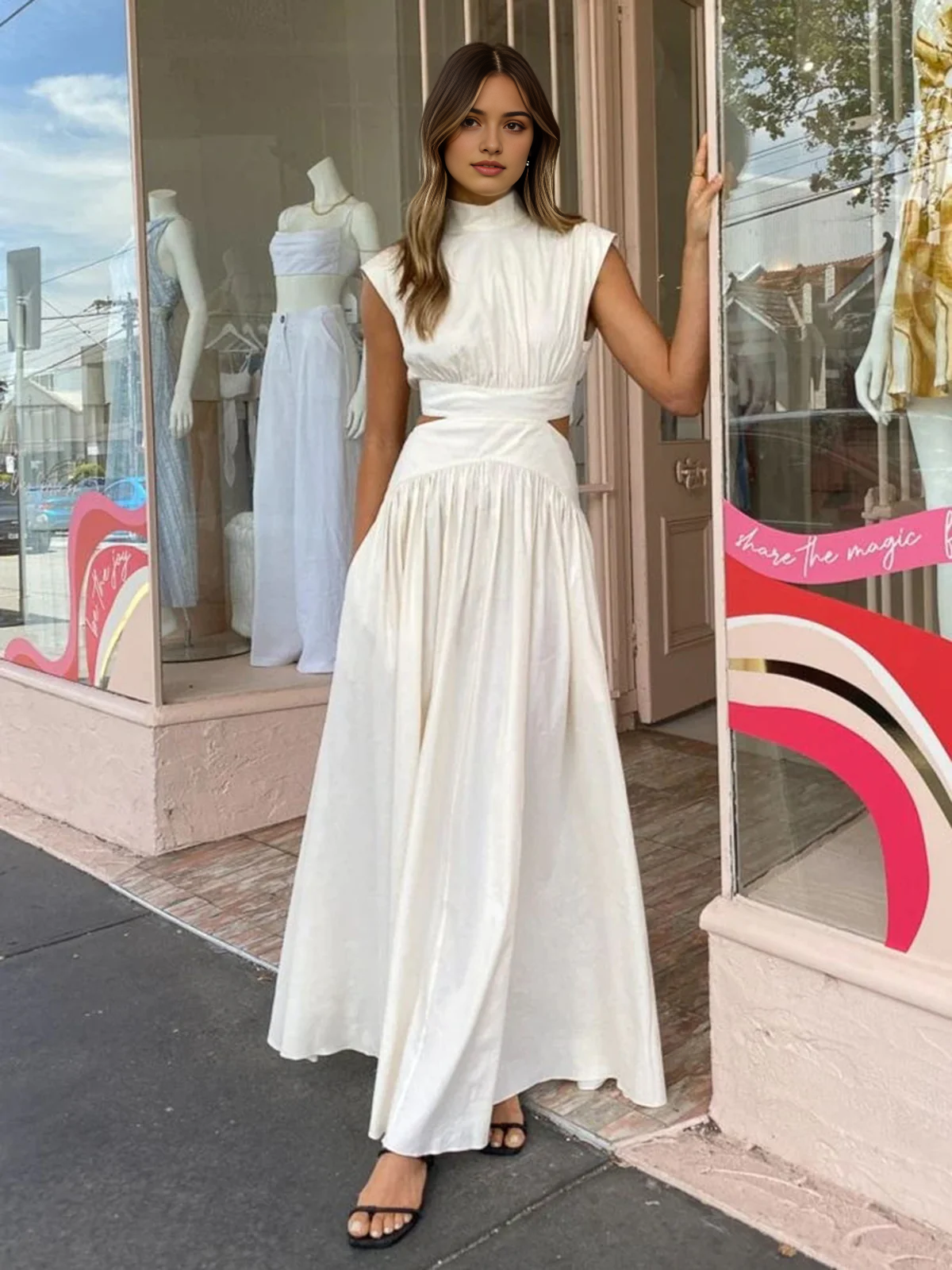 CNTNZ DRESS New Prom Dress Elegant A Line Mock Neck Sleeveless Cut Out Fashion Long Dress Formal Women's Dress