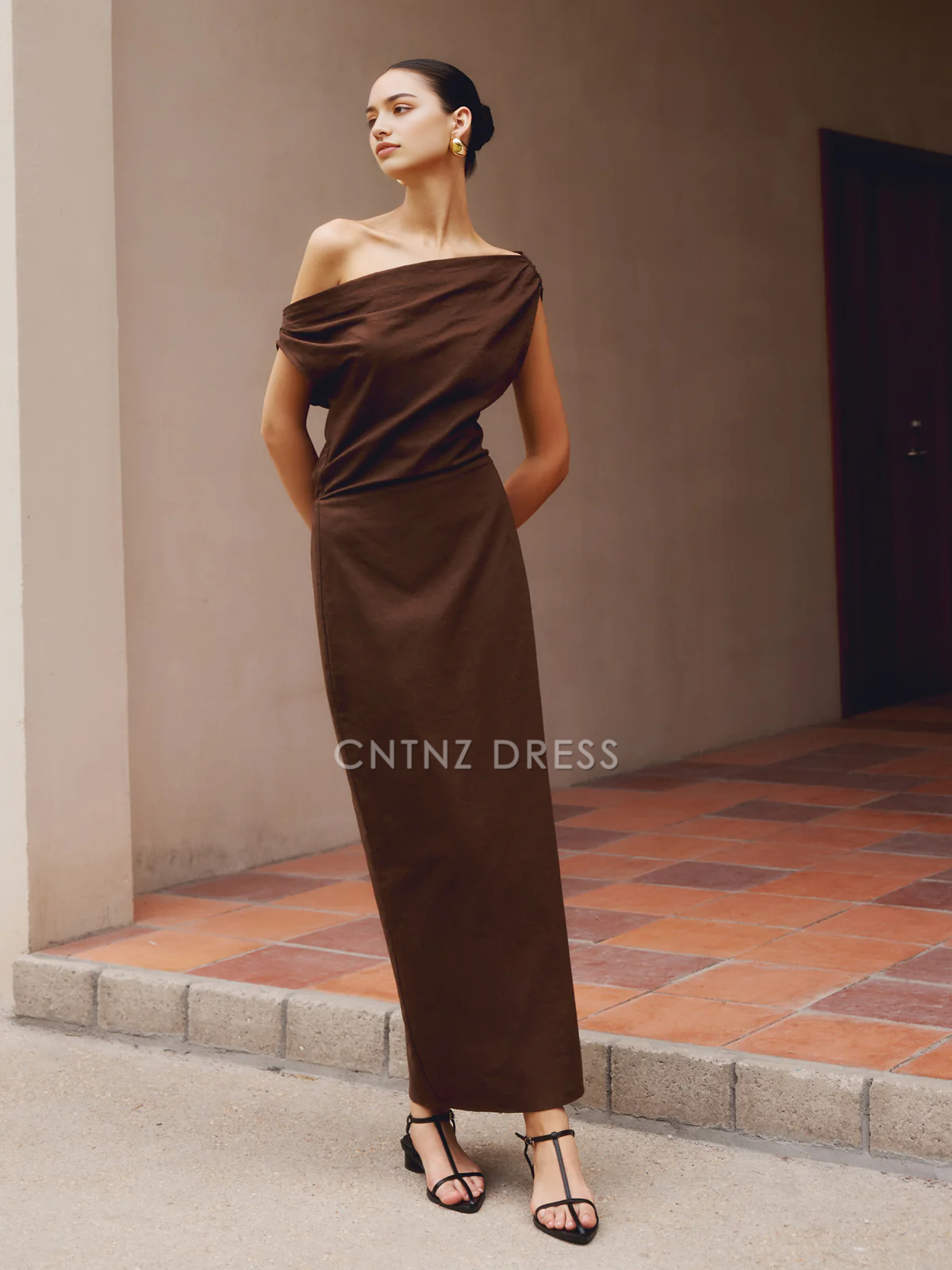 CNTNZ DRESS New Prom Dress Sheath/Column Asymmetrical Neck Sleeveless Pleated Elegant Dress Formal Women's Dress