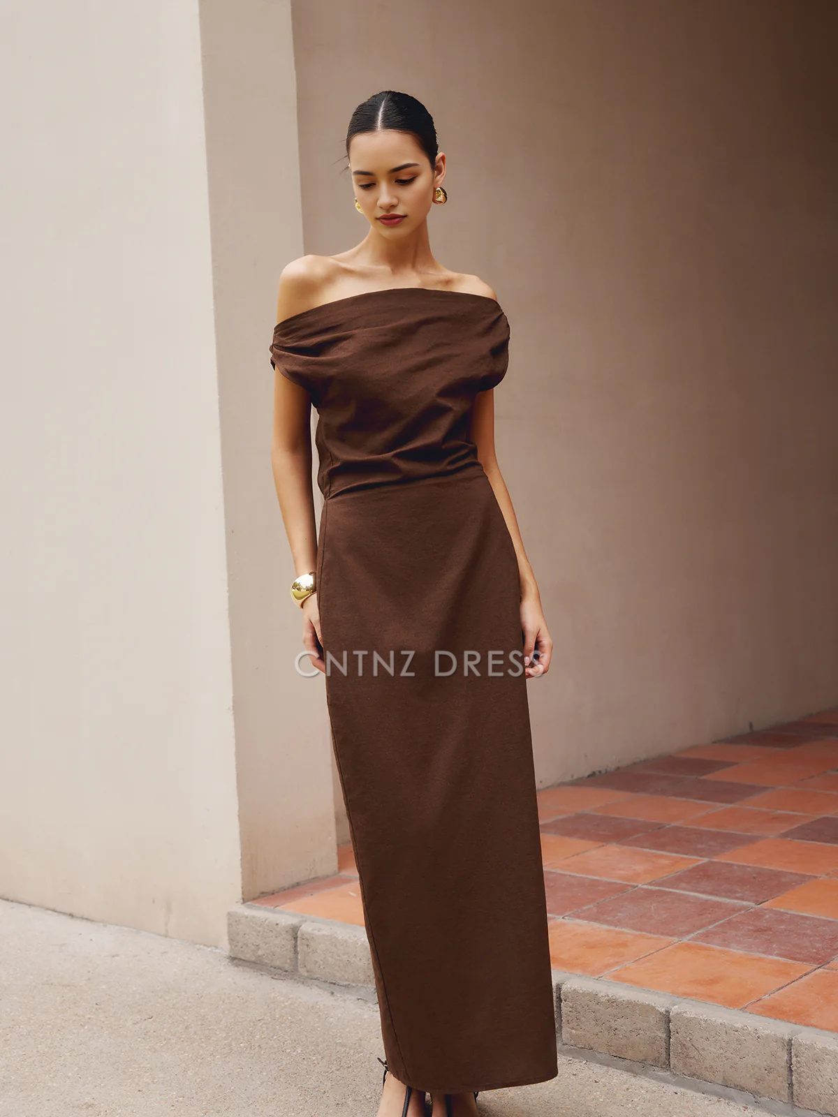 CNTNZ DRESS New Prom Dress Sheath/Column Asymmetrical Neck Sleeveless Pleated Elegant Dress Formal Women's Dress