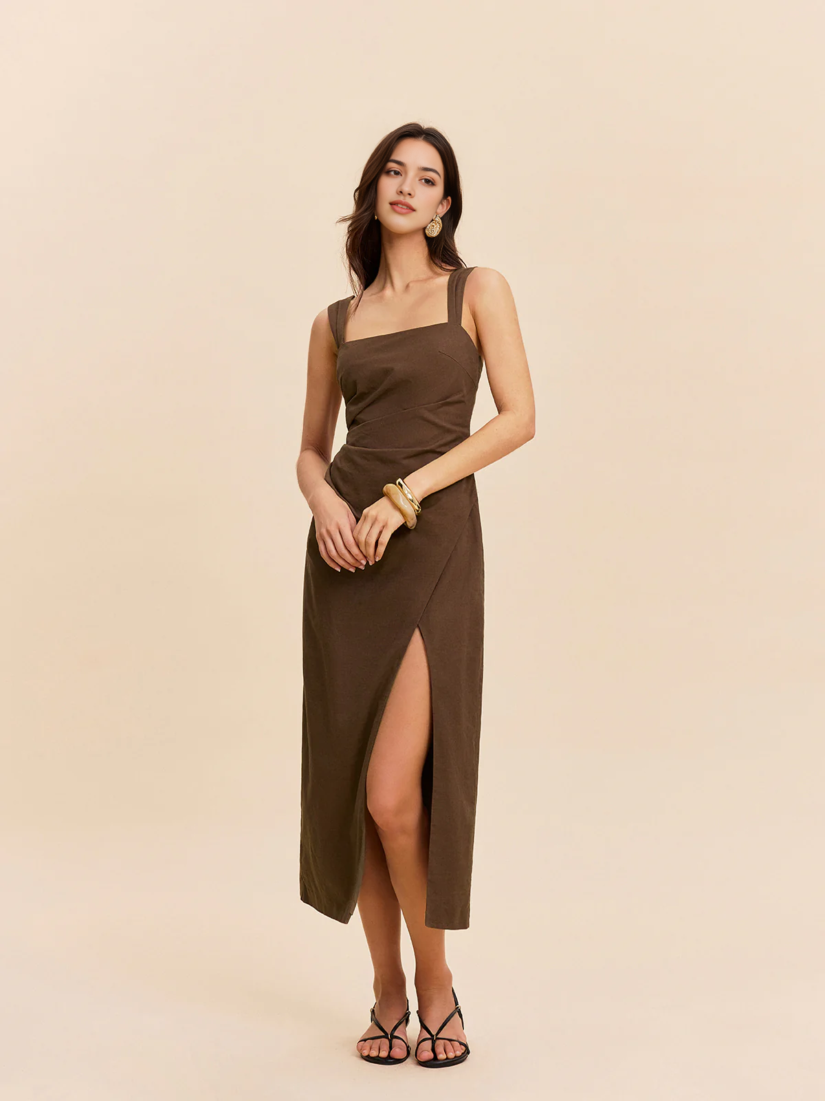 CNTNZ DRESS New Prom Dress Sheath Square Neck Shoulder Strap Sleeveless Side Fork Elegant Formal Women's Dress