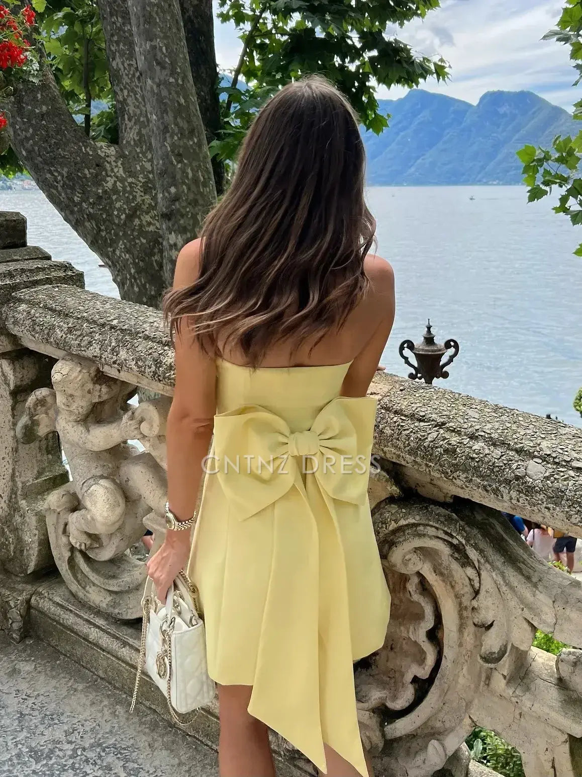 CNTNZ DRESS Pretty A Line Strapless Yellow with Bowknot Fashion Cocktail Dress Short Homecoming Dress