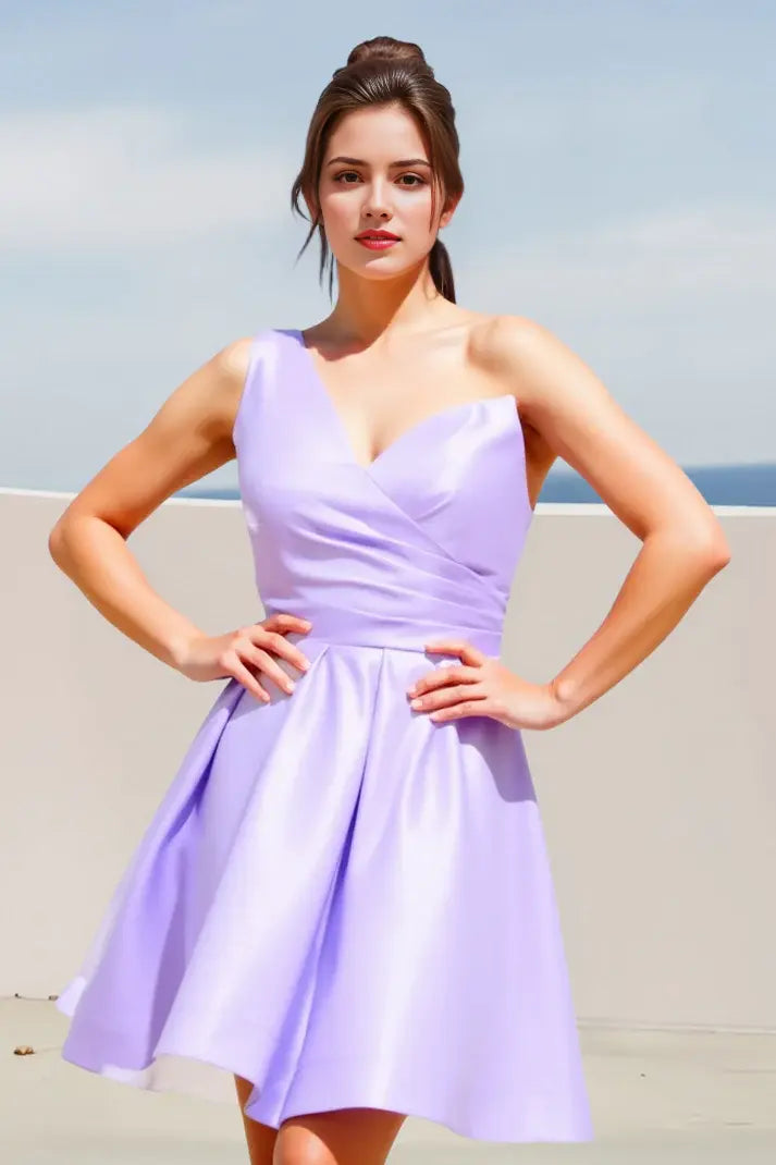 CNTNZ DRESS Short Prom Dress Elegant A-Line One Shoulder V Neck Pleated Backless Fashion Simple Hot Sale Homecoming Dress