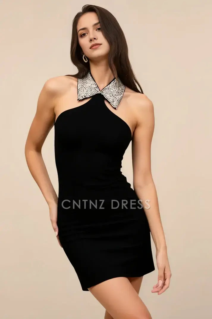 CNTNZ DRESS Short Prom Dress Sexy Bodycon Rhinestone Halter Neckline Sleeveless Backless Dresses Charming New Hot Sale Homecoming Dress