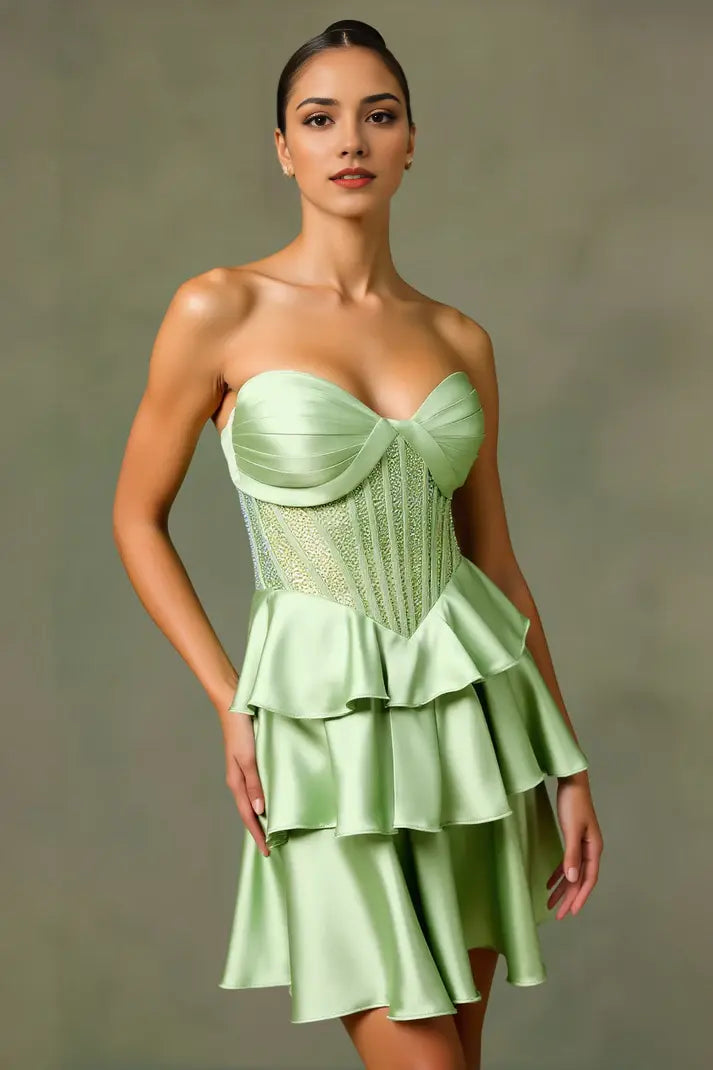 CNTNZ DRESS Short Prom Dress Shimmering A-Line Sweetheart Neck Strapless Sequins Bodice Tiered Ruched Dresses Exquisite New Hot Sale Homecoming Dress