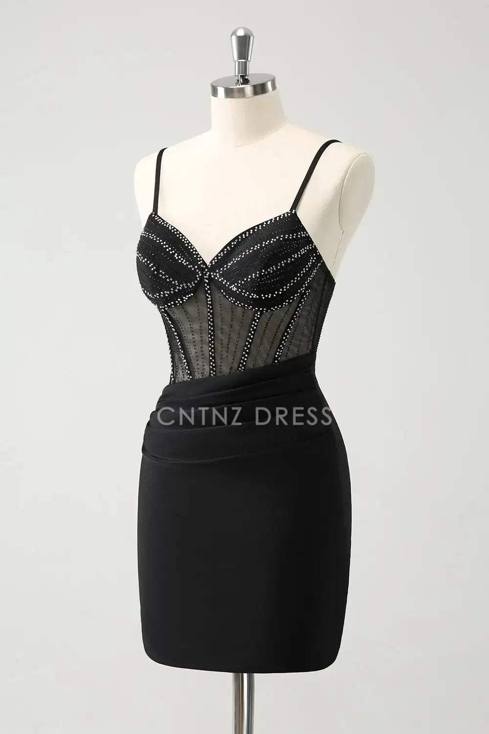 CNTNZ DRESS Sparkle Bodycon V Neck Spaghetti Straps Corset Beading Fashion Short Dress Hot Sale Homecoming Dress