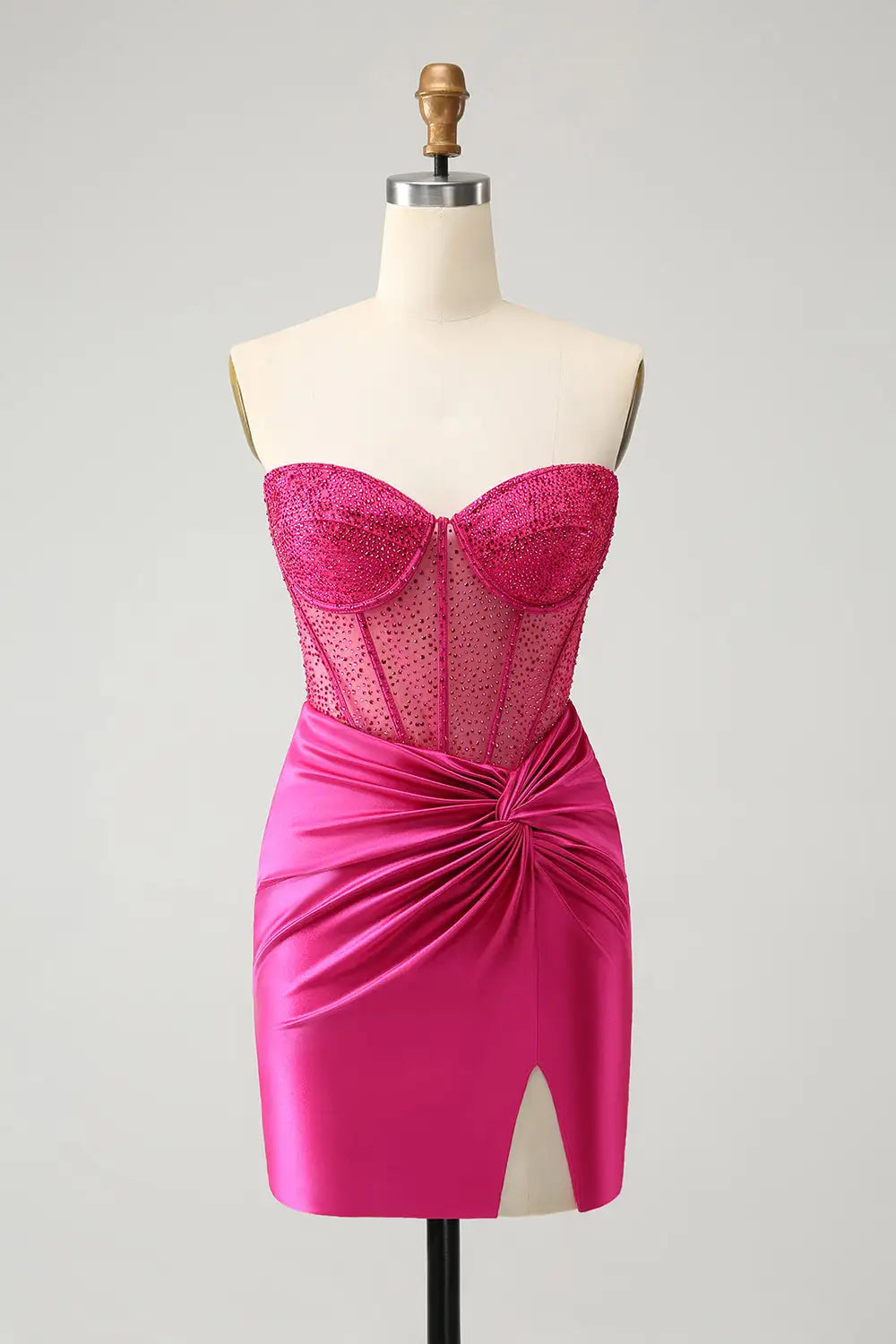 CNTNZ DRESS Sparkly Strapless Sweetheart Tight Beaded Corset Pleated Side Fork Charming Hot Sale Homecoming Dress
