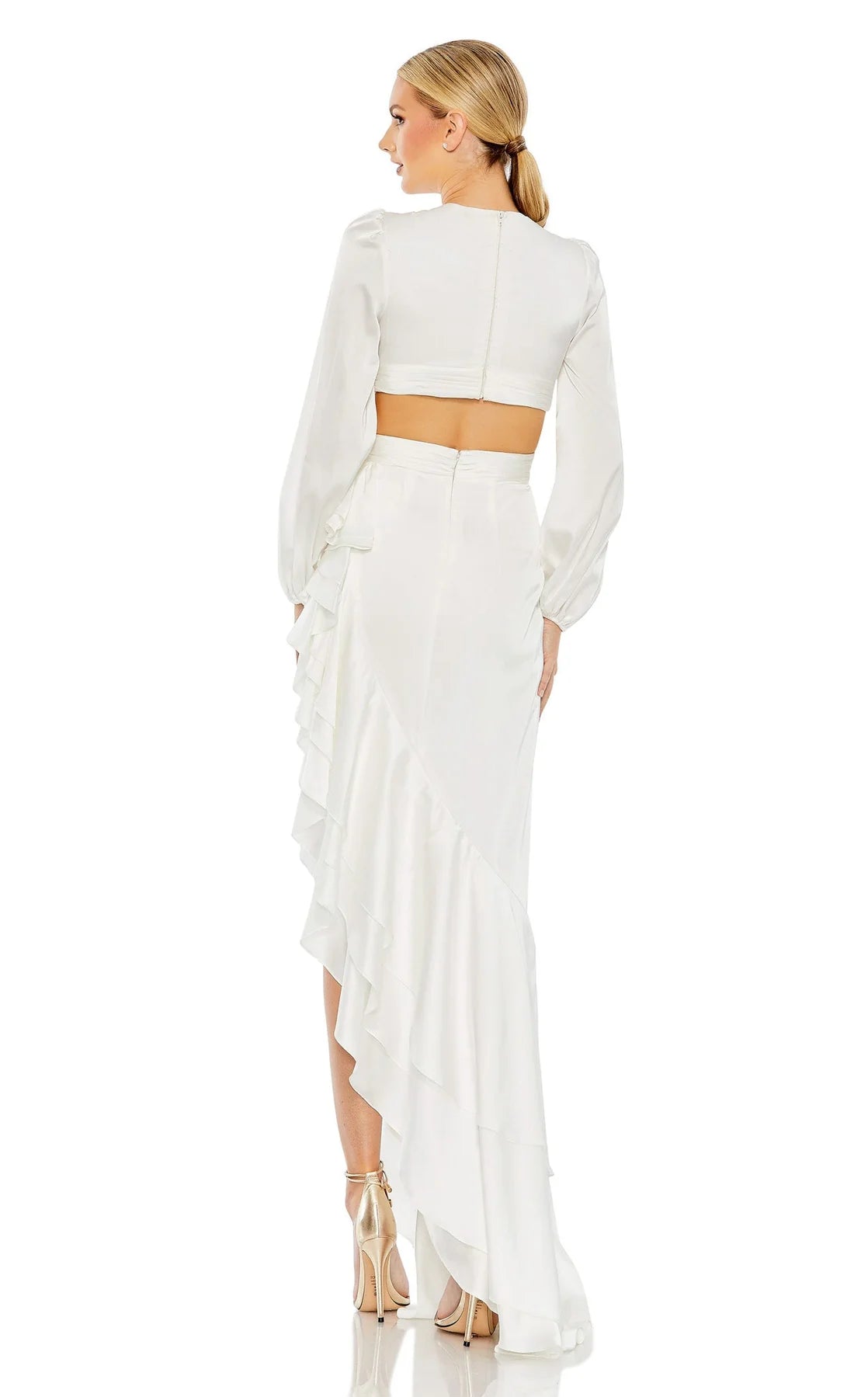 CNTNZ DRESS Unique Sheath V Neck Long Sleeves Crossover Fitted Bodice Asymmetrical Ruched Hemline Fashion Hot Sale Wedding Dress
