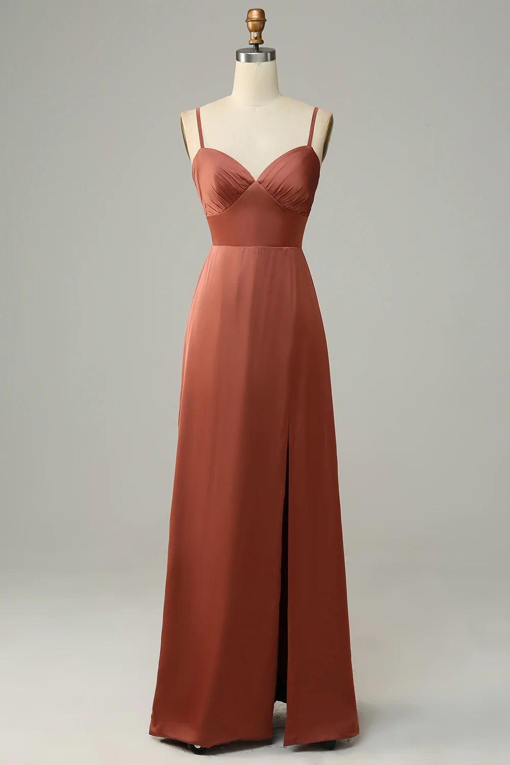 Wholesa Sheath Spaghetti Straps Satin Bridesmaid Dress With Slit
