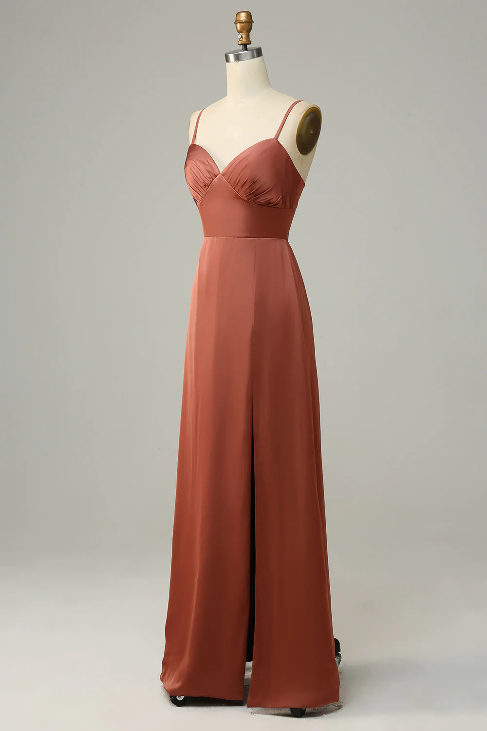 Wholesa Sheath Spaghetti Straps Satin Bridesmaid Dress With Slit