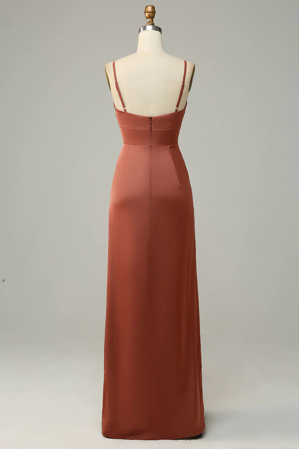 Wholesa Sheath Spaghetti Straps Satin Bridesmaid Dress With Slit