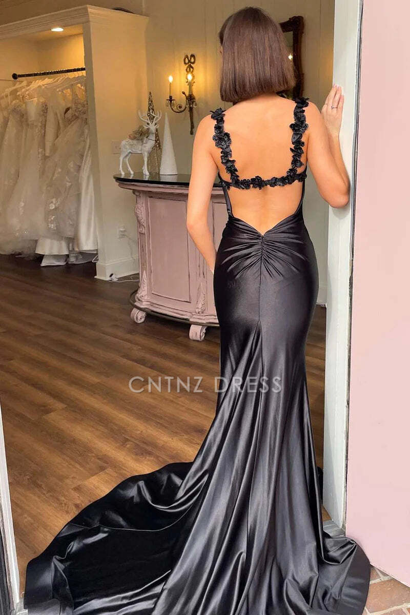 CNTNZ DRESS Exquisite Mermaid V-Neck Spaghetti Straps Side Fork Backless Charming Hot Sale Prom Dress
