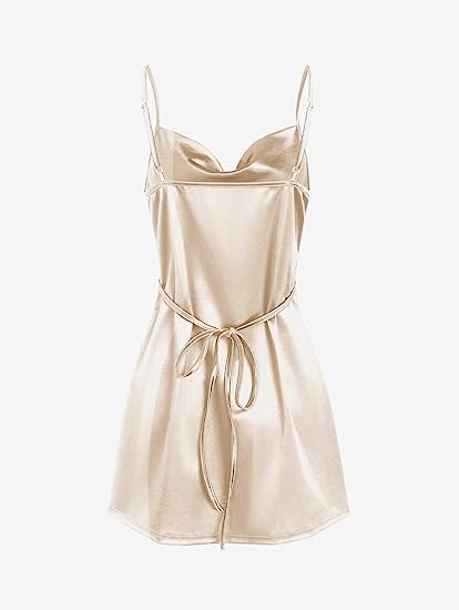 Champagne Cowl Neck Satin Tie Waist A-Line Mini Homecoming Dress