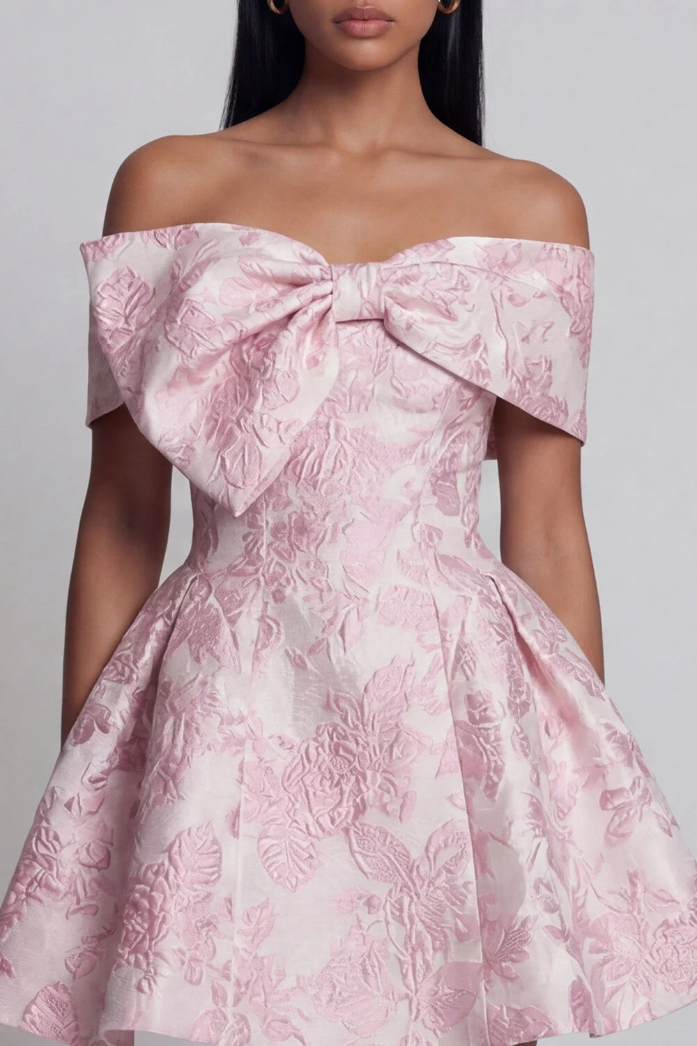 Charming A-Line Off-Shoulder Bow Pink Mini Homecoming Party Dress