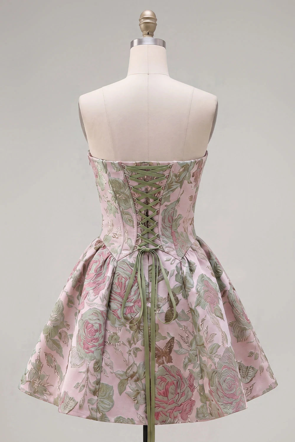 Charming A-Line Strapless Sleeveless Floral Corset Back Blush Mini Homecoming Dress