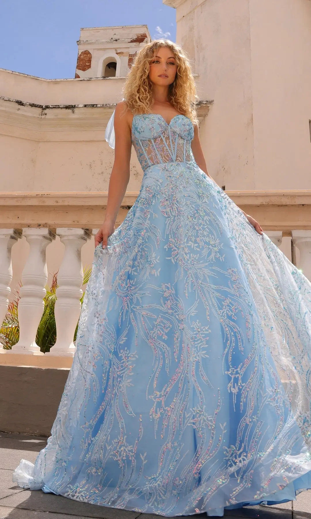 Charming A-Line Sweetheart Sleeveless Corset Glitter Blue Long Prom Dresses Gown