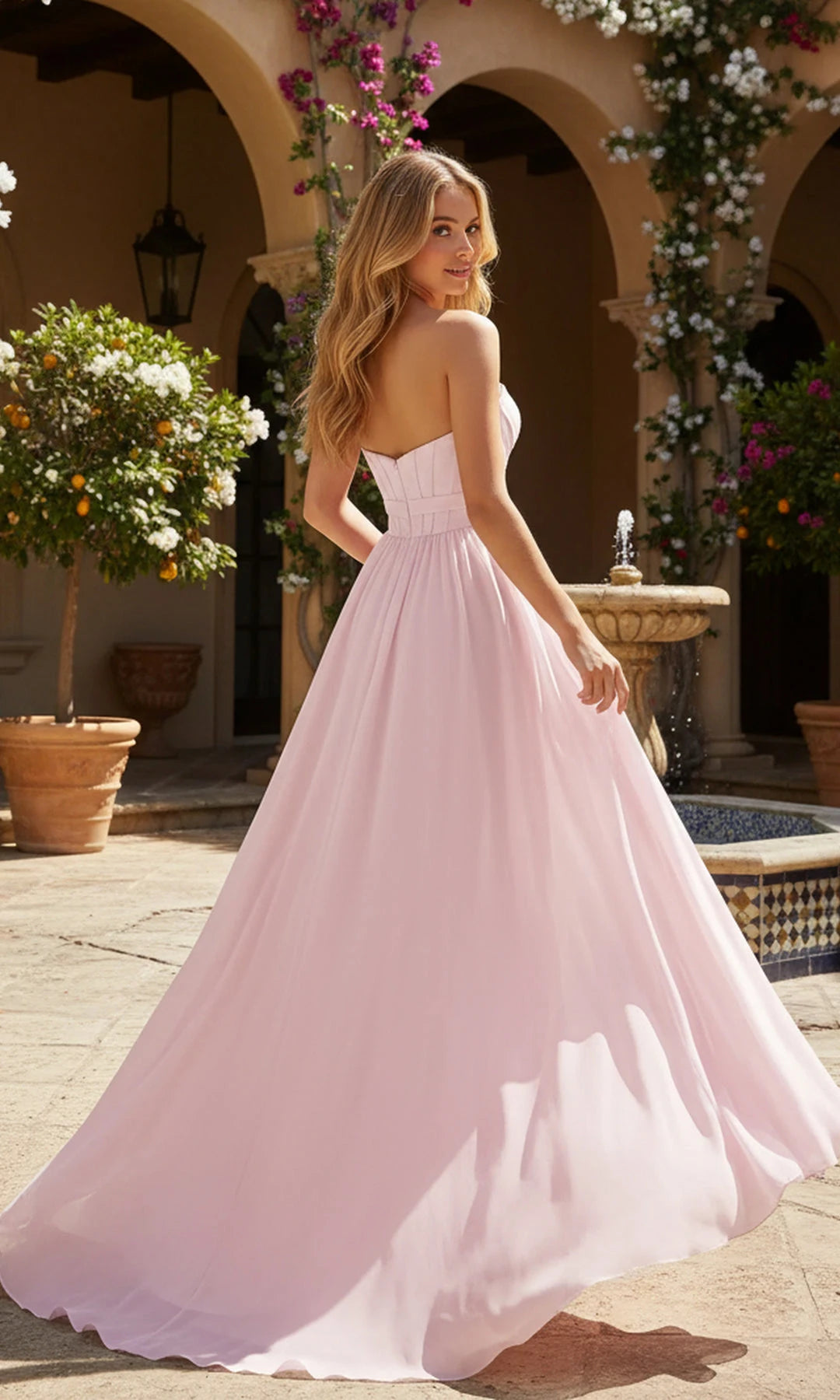 Charming A-Line Sweetheart Sleeveless Pleated Slit Pink Maxi Prom Dresses Women Gown