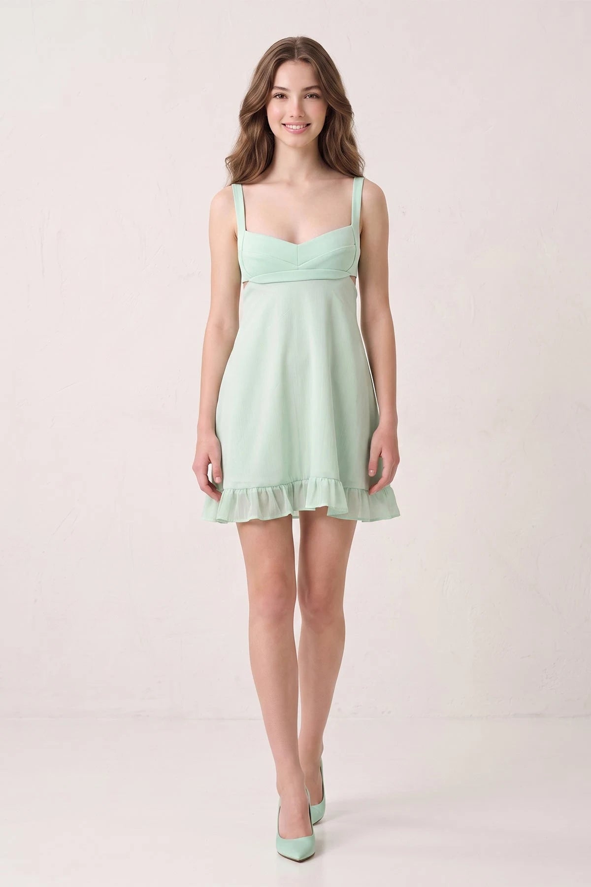Charming A-Line Sweetheart Sleeveless Ruffled Cutout Mint Mini Homecoming Dress