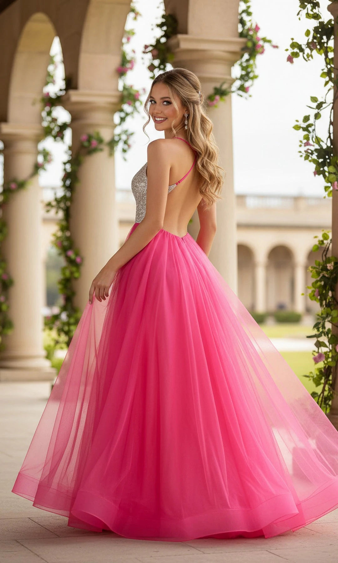 Charming A-Line Sweetheart Sleeveless Slit Backless Hot Pink Long Prom Dresses For Women
