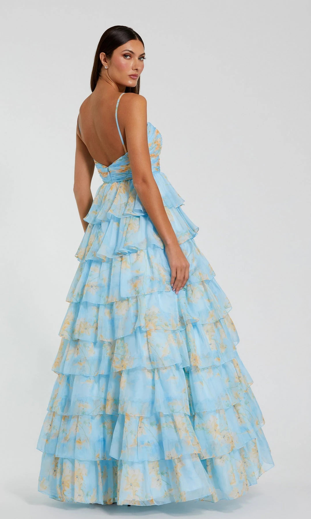 Charming A-Line Sweetheart Sleeveless Tiered Cutout Blue Maxi Prom Dresses Women