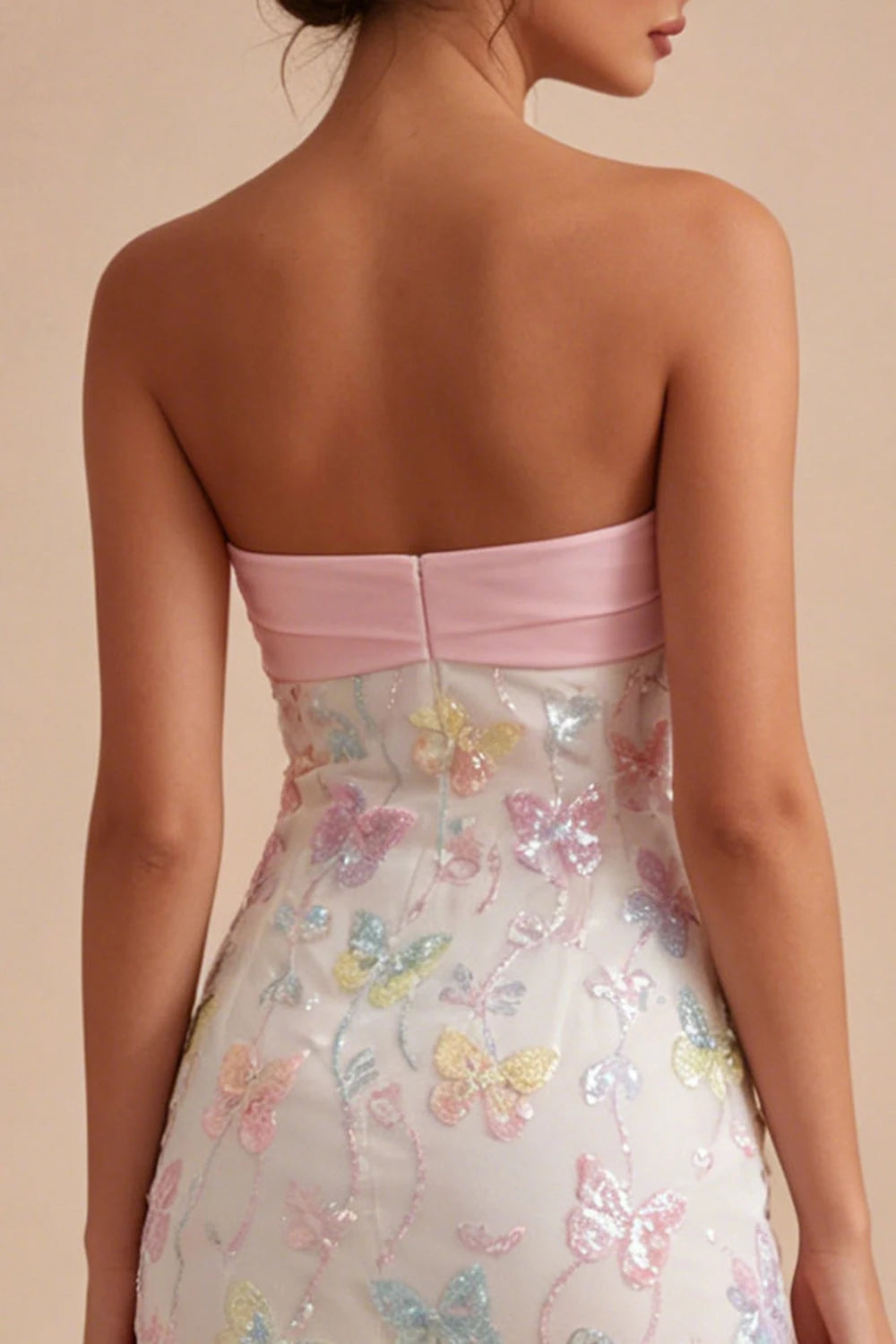 Charming Sheath Strapless Sequin Butterfly Ruched Mini Multi-color Homecoming Dress