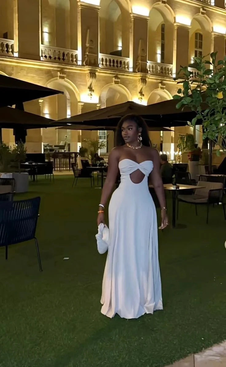 Chic A-Line Sweetheart Neck Strapless Open Back Cut-Out Floor-Length Evening Dress
