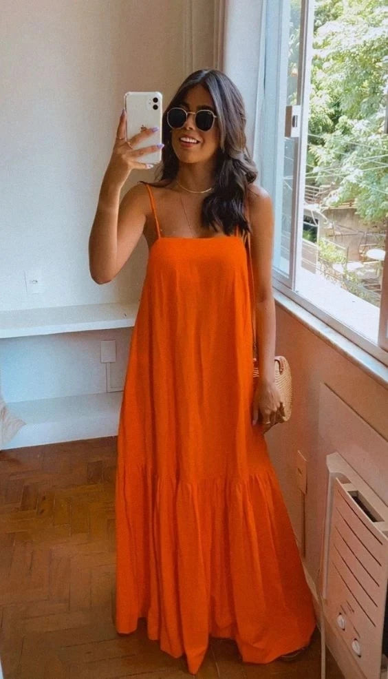 Chic A-line Spaghetti Strap Sleeveless Tiered Ruffle Floor Length Prom Dress