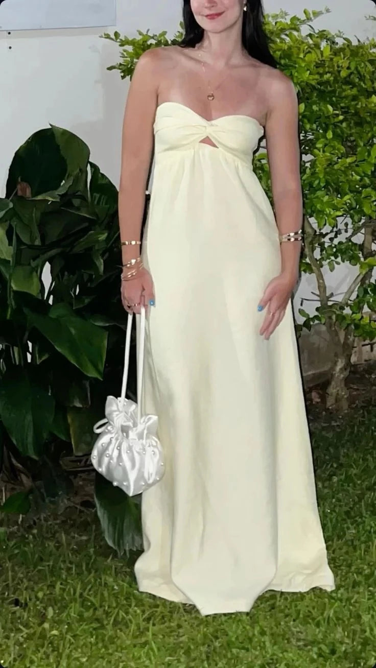 Chic Empire Waist Strapless Sleeveless Cut Out Floor Length Evening Dress