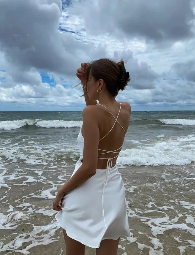 Chic A-Line Cowl Neck Sleeveless Backless White Mini Homecoming Dress