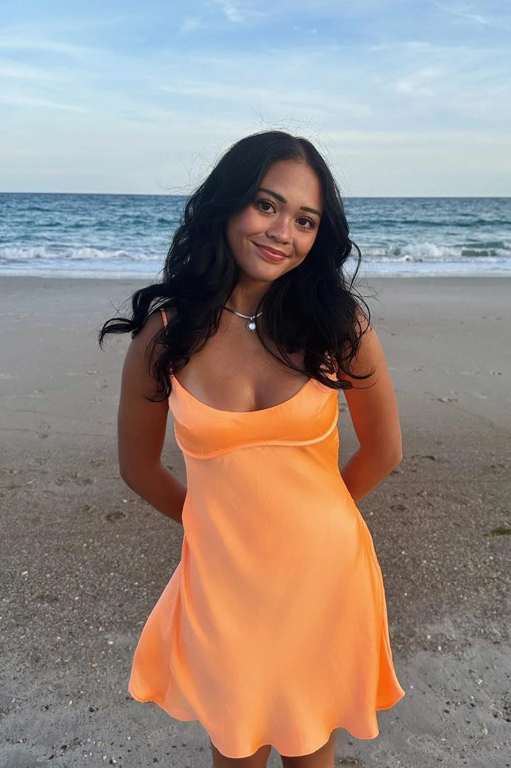 Chic A-Line Cowl Neck Sleeveless Draped Orange Mini Homecoming Dress Women's