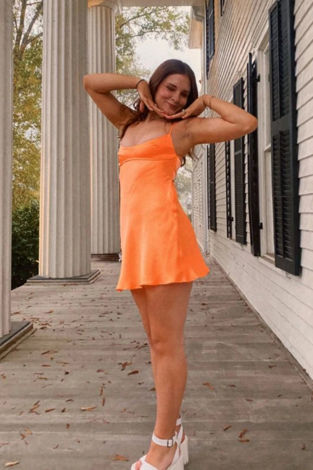 Chic A-Line Cowl Neck Sleeveless Draped Orange Mini Homecoming Dress Women's