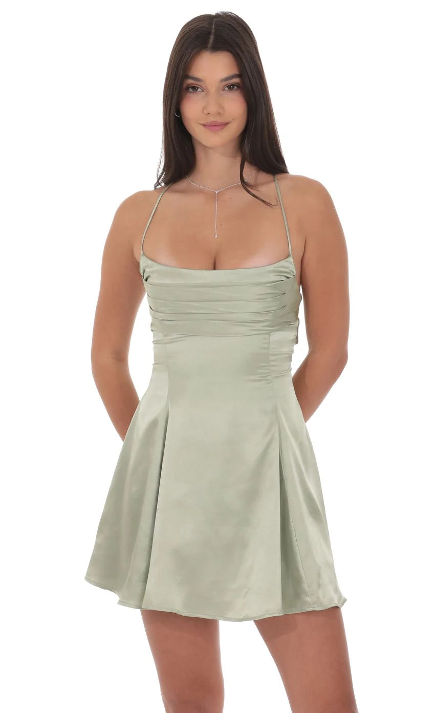 Chic A-Line Cowl Neck Sleeveless Ruched Mini Sage Green Homecoming Dress