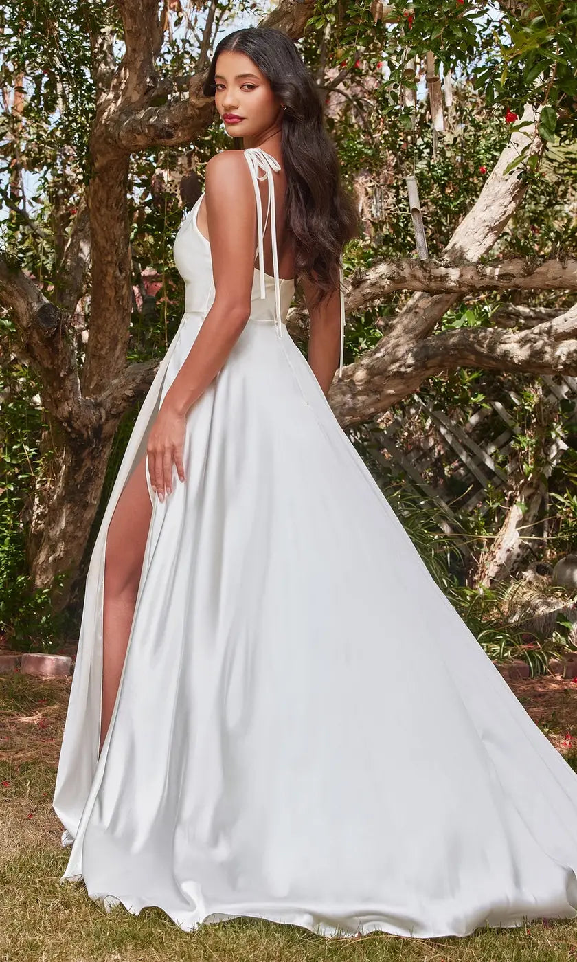 Chic A-Line Cowl Neck Sleeveless Slit White Floor-Length Prom Dresses Women