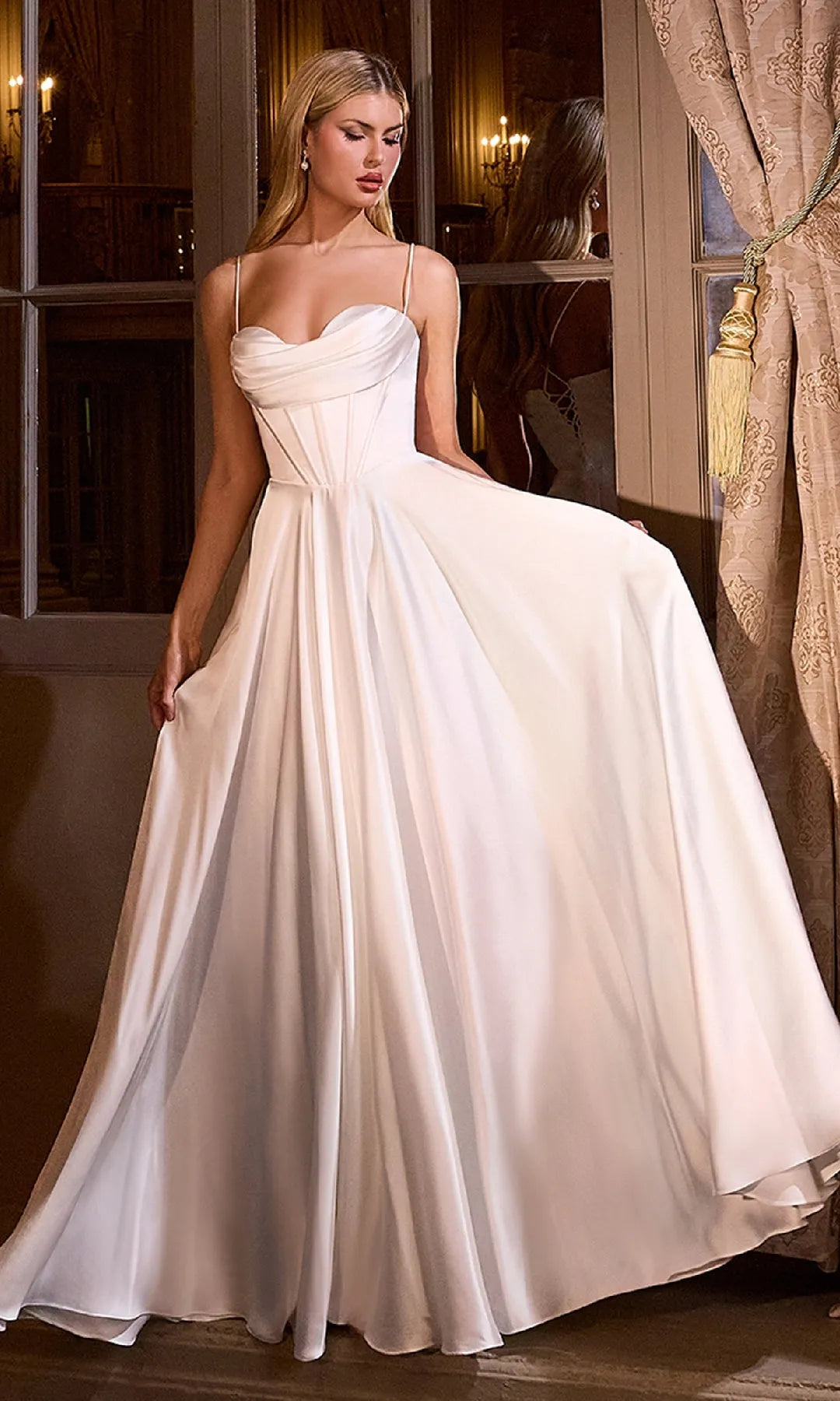 Chic A-Line Cowl Sleeveless Corset Pleated Ivory Maxi Prom Dresses Women