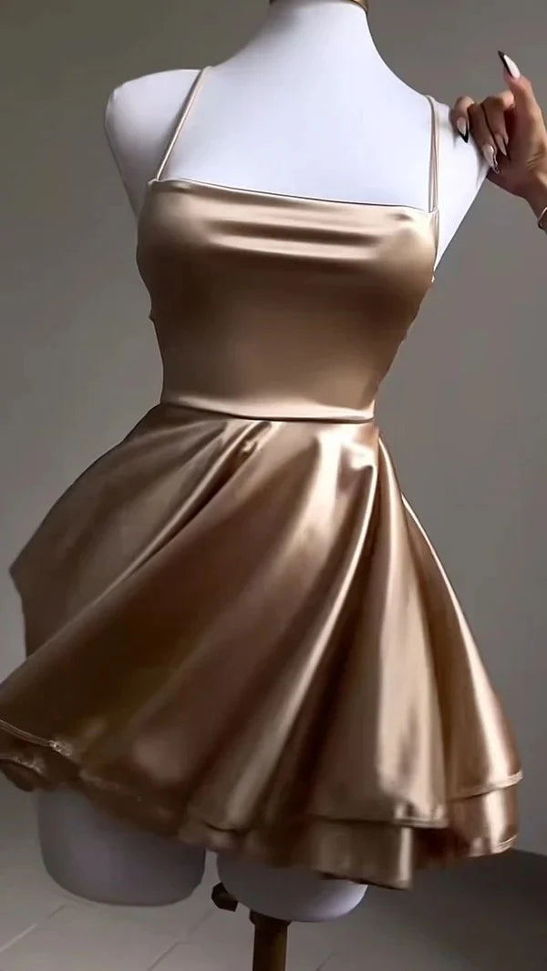 Chic A-Line Draped Cowl Neck Sleeveless Backless Champagne Mini Homecoming Dress