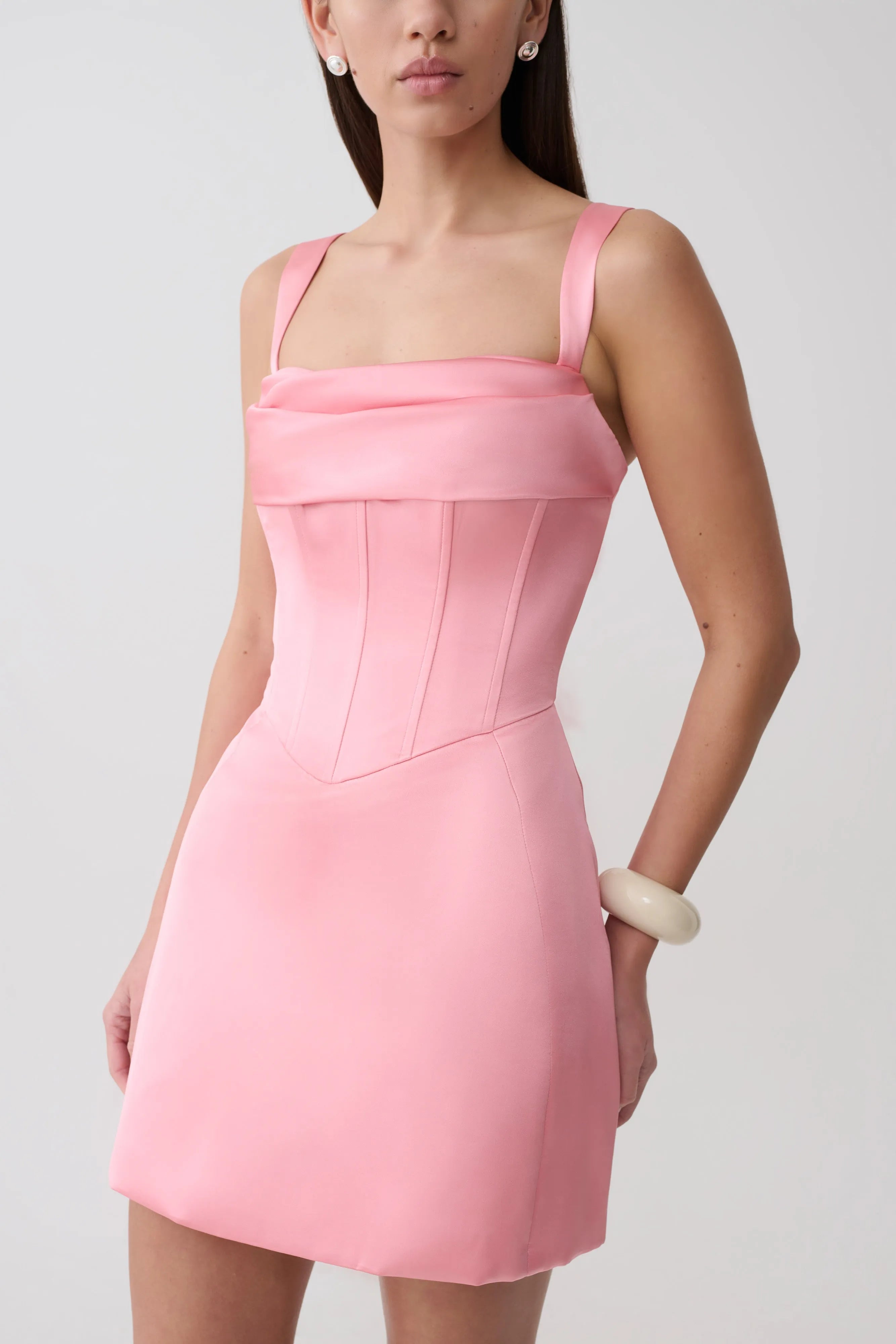 Chic A-Line Draped Square Neck Sleeveless Corset Pink Mini Homecoming Dress