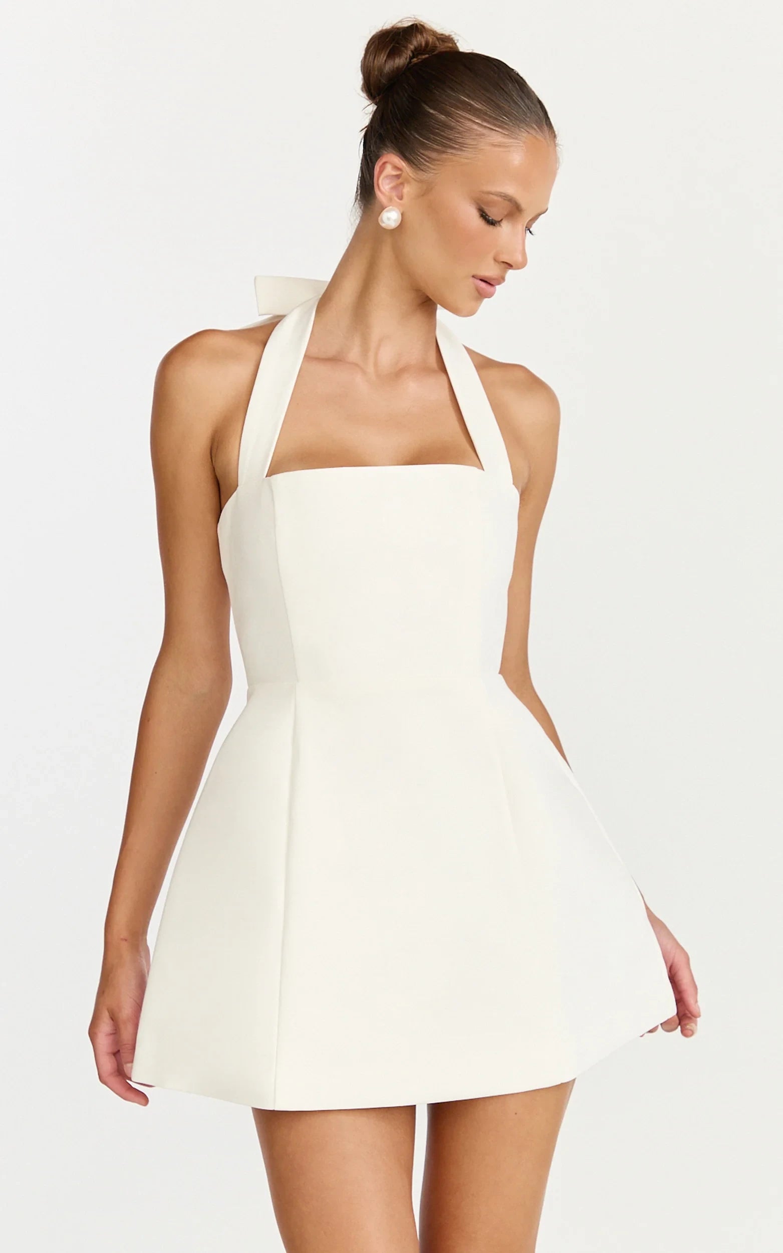 Chic A-Line Halter Neck Sleeveless Open Back Mini Homecoming Dress with Tie Detail