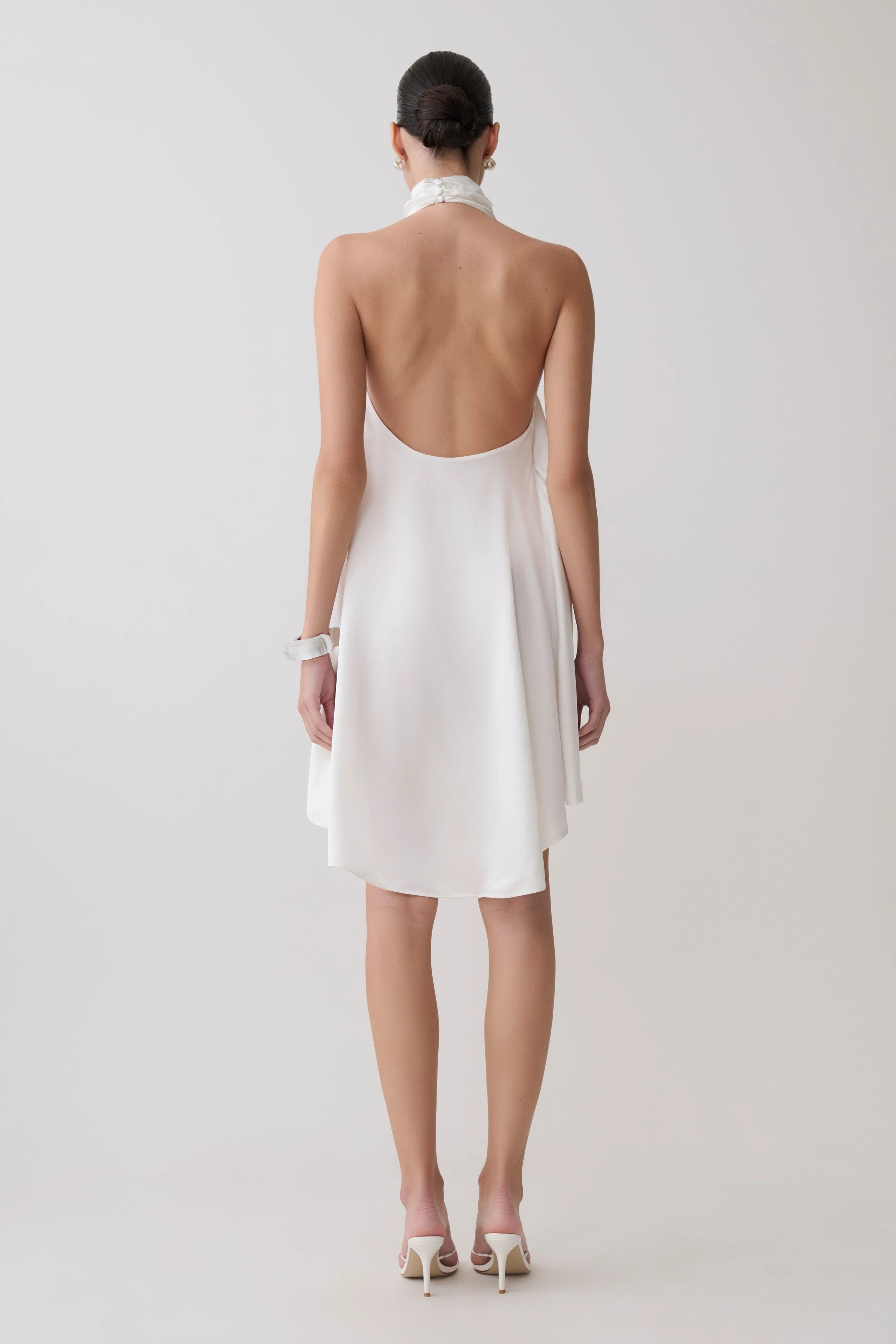 Chic A-Line Halter Sleeveless Draped Backless White Mini Homecoming Dress Women