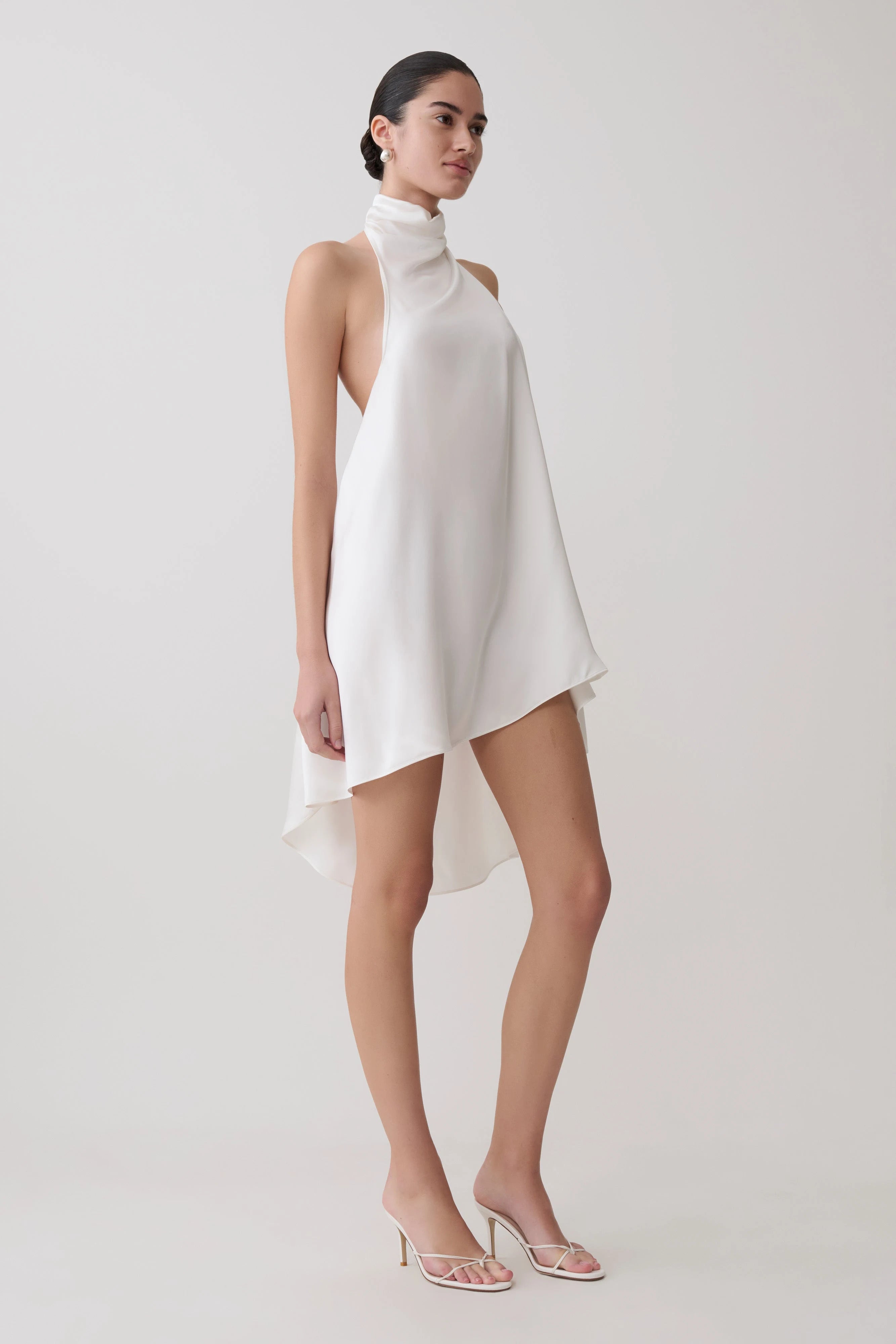 Chic A-Line Halter Sleeveless Draped Backless White Mini Homecoming Dress Women