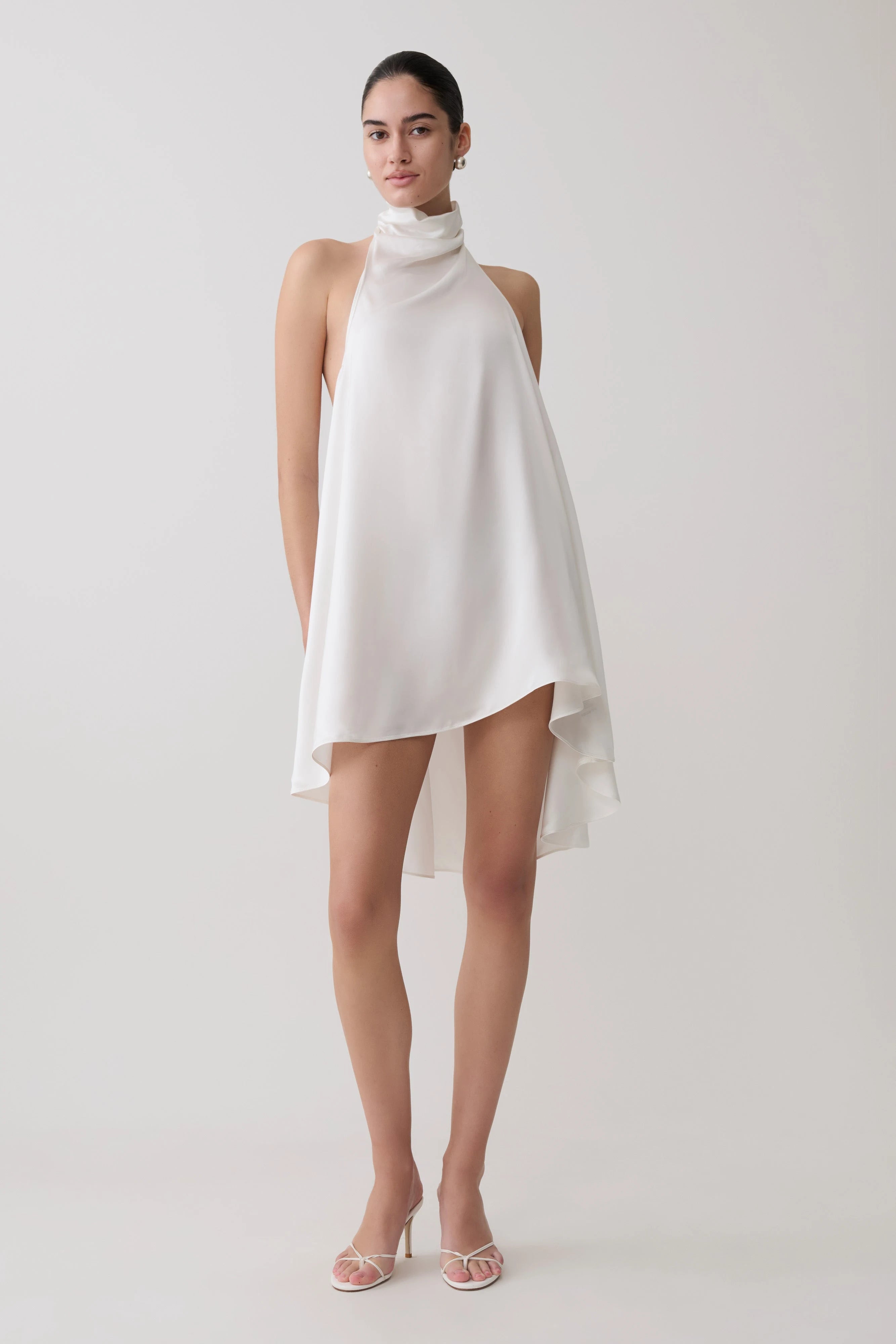 Chic A-Line Halter Sleeveless Draped Backless White Mini Homecoming Dress Women